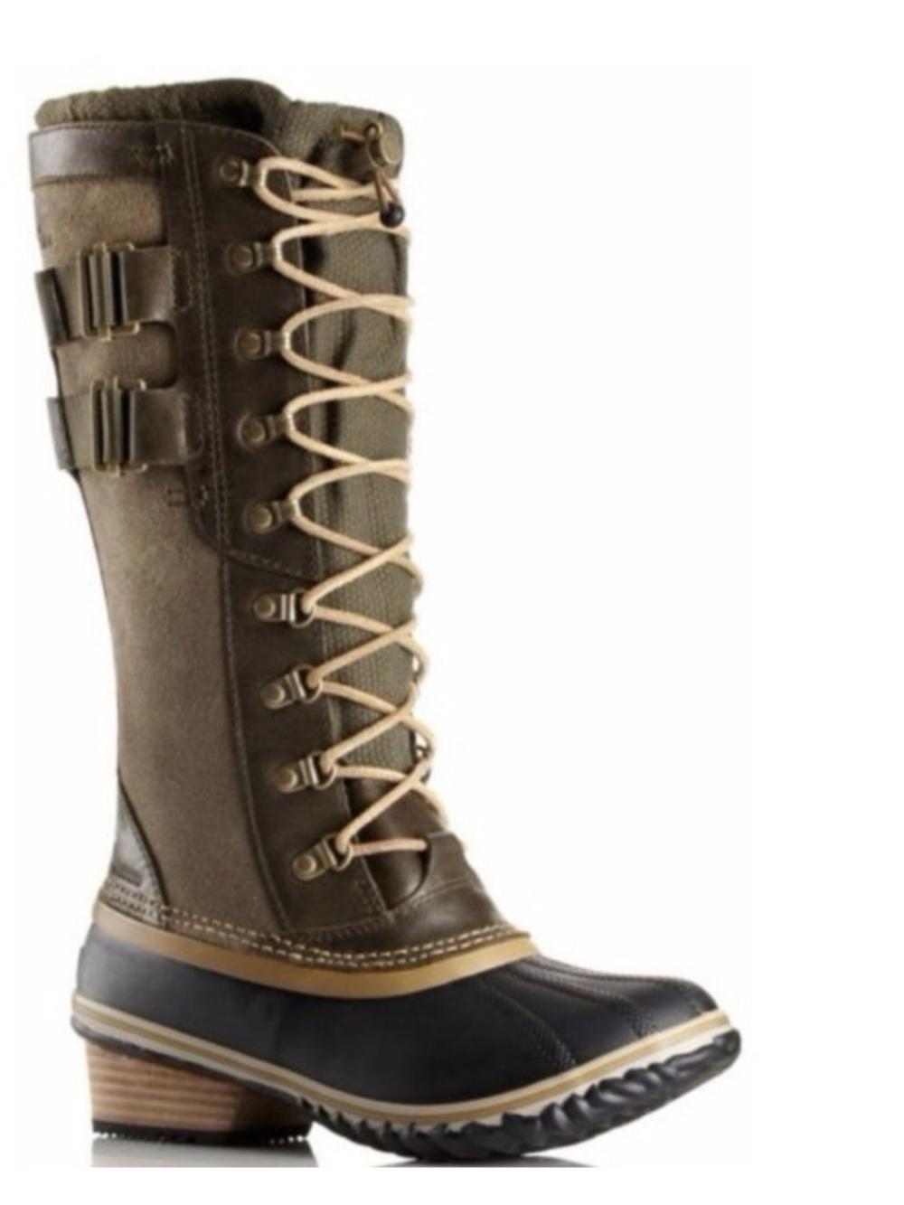 Sorel Conquest Carly II Tall Waterproof Winter Riding Boots Size 6.5 Green Beige